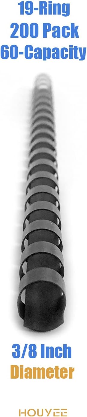 HOUYEE 3/8 Inch Plastic Binding Comb 19 Ring, 60 Sheet Capacity, Letter Size Black Comb Binding Spines (200 Pack)