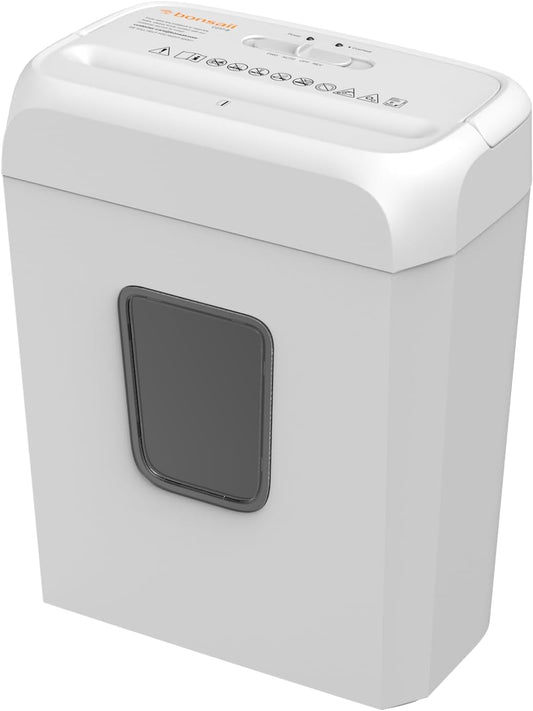Bonsaii Low Noise Operation Paper Shredder, 6-Sheet Cross-Cut, Credit Card Shredder, Home Office, Handle for Document, Mail, Staple, 3.4 Gal Wastebasket, Easy-Carry Handle, White(C237-B)