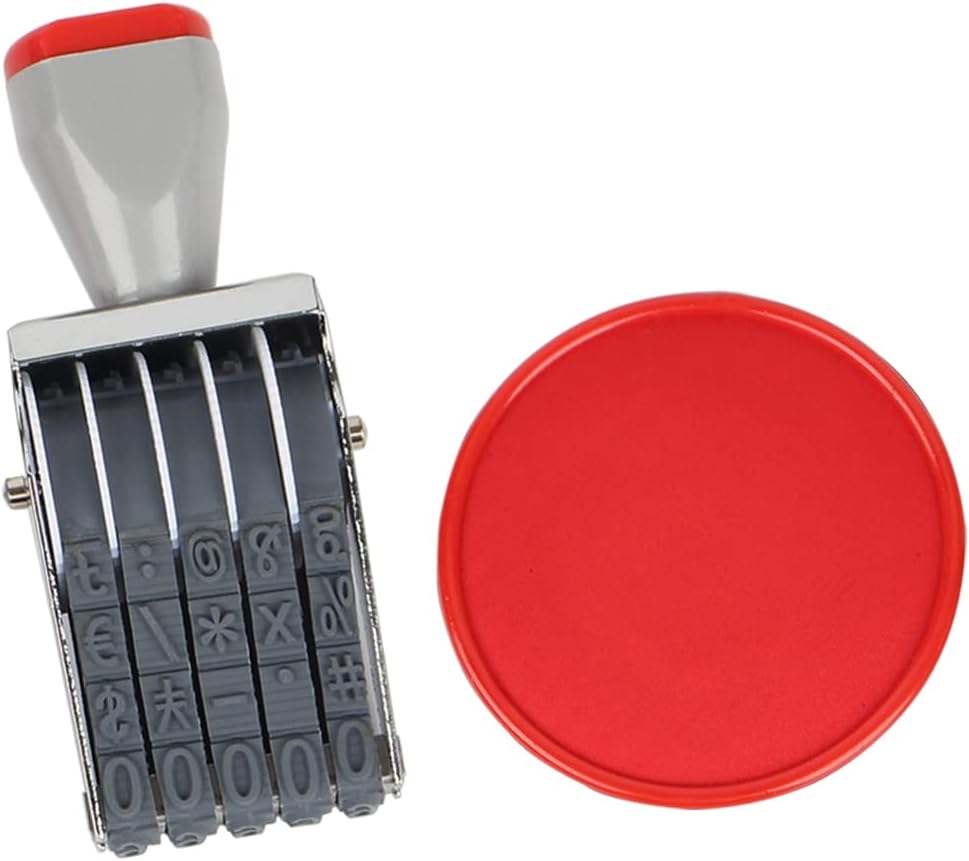 Rubber Number Stamps and Pad Kit, Multi-Function DIY 5 Digits Roller Stamp,Business Stamps Office Stamps Date Stamp with Red Stamp Pad Scrapbooking Roller Writing Paper