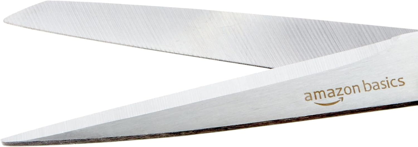 Amazon Basics Stainless Steel Scissors for Office, Crafts, Multipurpose, Sharp, Comfort Grip, PVD Coated, 3 Pack, Multicolor