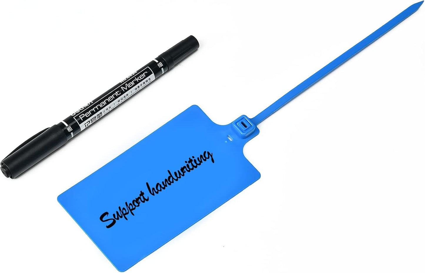 100 Blue Plastic Writable Shipping Tags - Large, Waterproof, Hanging Labels with One Permanent Marker Pen