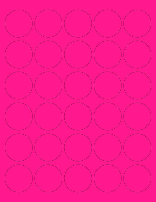 8-1/2 x 11" Neon Color High Light Fluorescent Labels for Laser & Inkjet Printer (Pink Fluorescent, 1.5" Round - 30 Per Page | 1500 Labels)