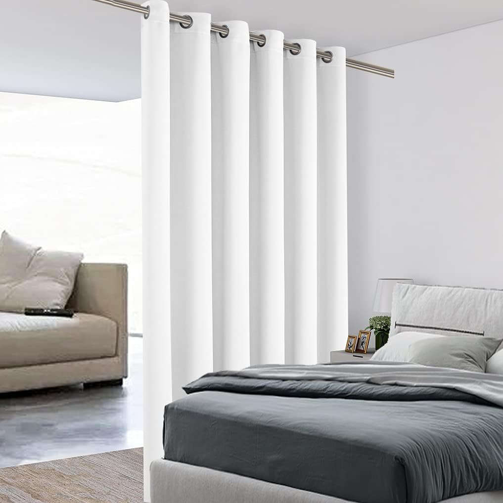 BONZER Room Divider Curtain Screen Partitions Total Privacy Wall Wide Blackout Curtains for Shared Room, 108L x 70W Inch (9L x 5.8W ft), 1 Panel, Greyish White