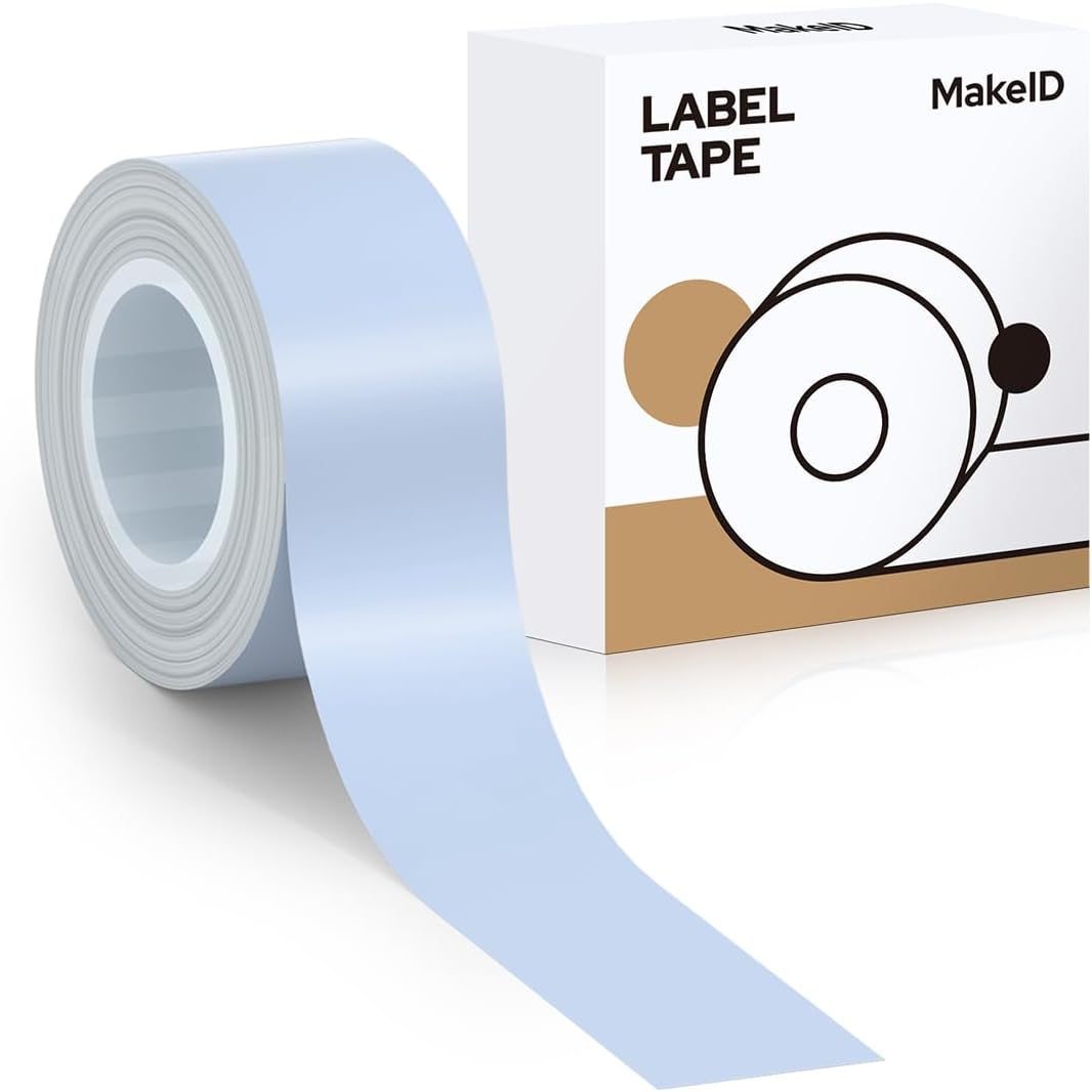 MakeID E1 Q1 Label Maker Tape Refills, 16mm x 4m (0.63" x 13') Continuous Sticker Thermal Laminated Waterproof Self-Adhesive Multipurpose Labeling Tape Replacement