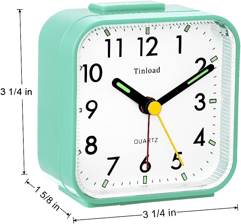 Small Battery Operated Analog Travel Alarm Clock Silent Non Ticking,Gentle Wake, Ascending Beep Sounds, Snooze,Lighted on Demand,Easy Set (Mint Green)
