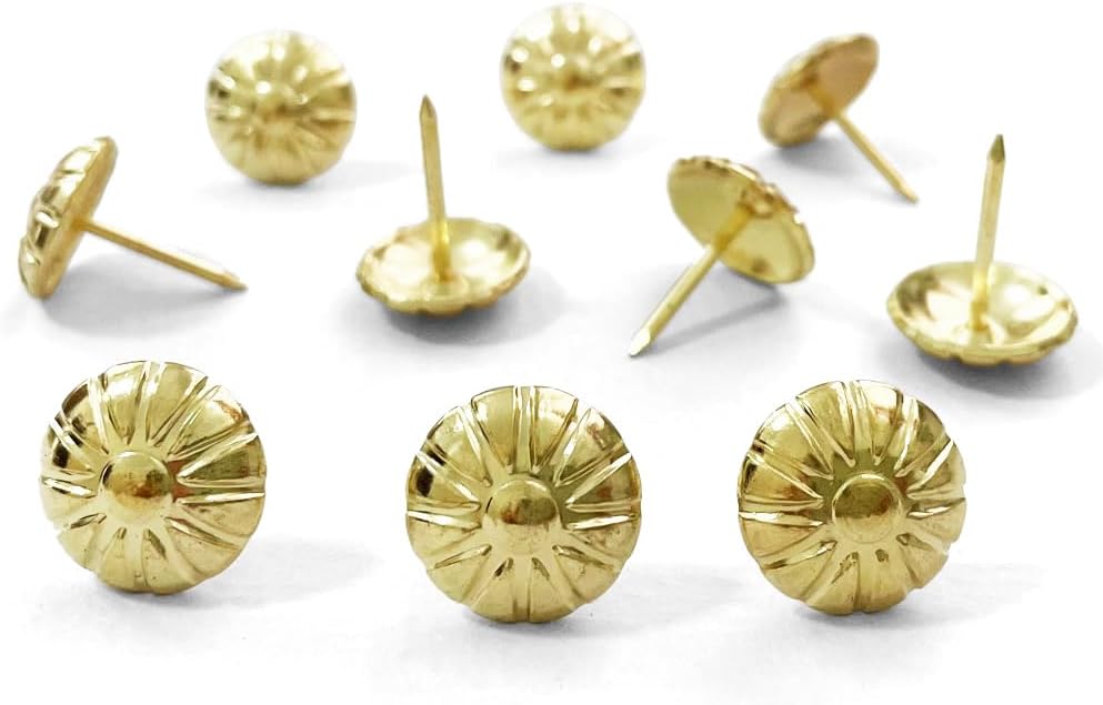 Let's Decorate 100PCS D16mm/0.63" Gloden Flower Upholstery Tacks, Decorative Tacks for Sofa Couch, Furniture Metal Thumb Tacks, Home DIY Decorative Nail Heads Nails (100, 16mm Gloden Flower)
