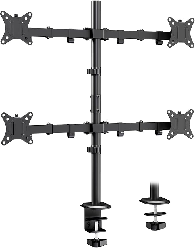 PUTORSEN Quad Monitor Stand, 4 Monitor Desk Mount for 17 to 32 Inch Screens, Heavy Duty Fully Adjustable Desk Arm with 31.7" Height, VESA 75/100 mm, fits C-Clamp & Grommet Base