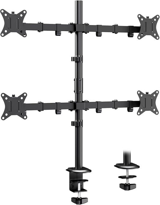 PUTORSEN Quad Monitor Stand, 4 Monitor Desk Mount for 17 to 32 Inch Screens, Heavy Duty Fully Adjustable Desk Arm with 31.7" Height, VESA 75/100 mm, fits C-Clamp & Grommet Base