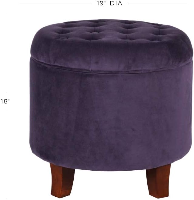 HomePop Home Decor | Upholstered Round Velvet Tufted Foot Rest Ottoman | Ottoman with Storage for Living Room & Bedroom | Decorative Home Furniture, Purple