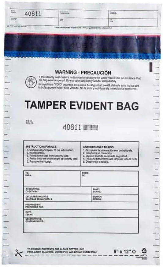 12"x16" Clear Plastic Deposit Bags with Security Tape Tamper Evident - Secure Bank Deposits, Cash Handling, & Currency Transport | Self-Sealing Tape with Hidden Graphics | 100-Pack