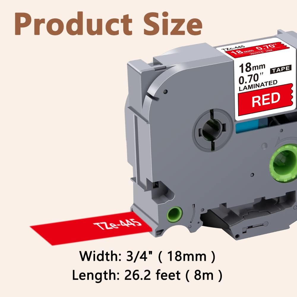 Hehua 18mm 0.7 White on Red Laminated Tape Compatible for Brother Label Maker Tape TZe-445 TZe445 TZ-445 TZ445 for P Touch PT D400 D450 D600 D610 P710BT, 3/4'' x 26.2ft White on Red, 3 Pack