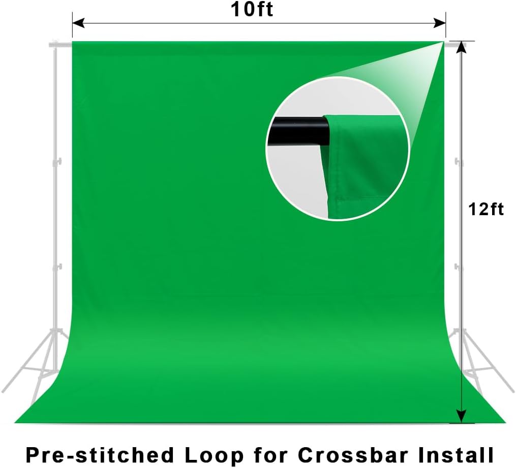 10X12ft Green Screen Backdrop for Photography, LCUIRC Chromakey Polyester Collapsible Greenscreen Background for Streaming, Photography, Zoom Meeting, Video Editing, Podcasting