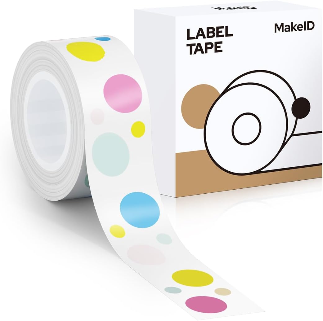 MakeID E1 Q1 Label Maker Tape Refills, 16mm x 4m (0.63" x 13') Continuous Sticker Thermal Laminated Waterproof Self-Adhesive Multipurpose Labeling Tape Replacement