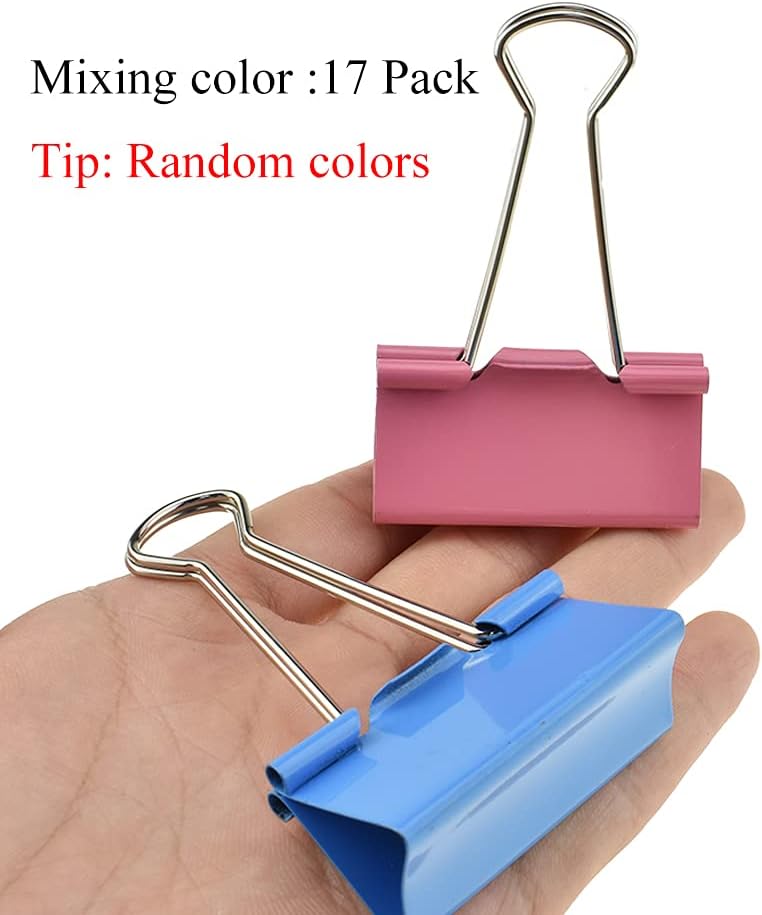 HAHIYO Binder Clips Paper Clamps Spring Steel Sturdy Large 1.97 inches Width 0.59 Inch Capacity No Sharp Edges Heavy Duty Tight Grip Reusable Color Metal Bright Finish for Home Office School 17 Pack