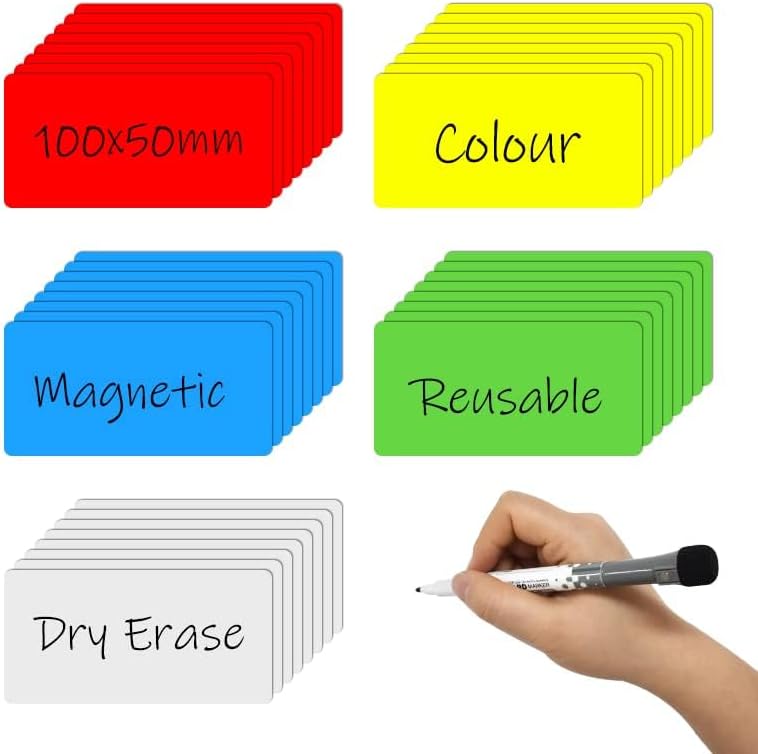 Dry Erase Magnetic Labels, 4x2 Inch, 40 Pieces in 5 Colors, Reusable, for Whiteboards, Locker, School, Classroom, Office, Home