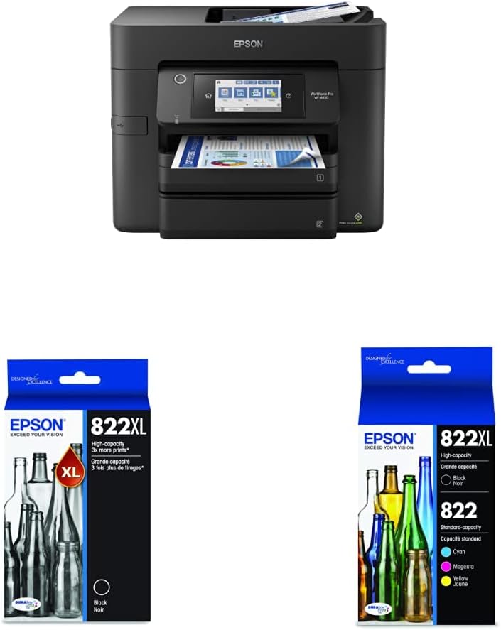 Epson Workforce Pro WF-4830 Wireless All-in-One Printer with Auto 2-Sided Print & EPSON T822 DURABrite Ultra Ink High Capacity Black Cartridge & EPSON T822 DURABrite Ultra Ink High Capacity Black