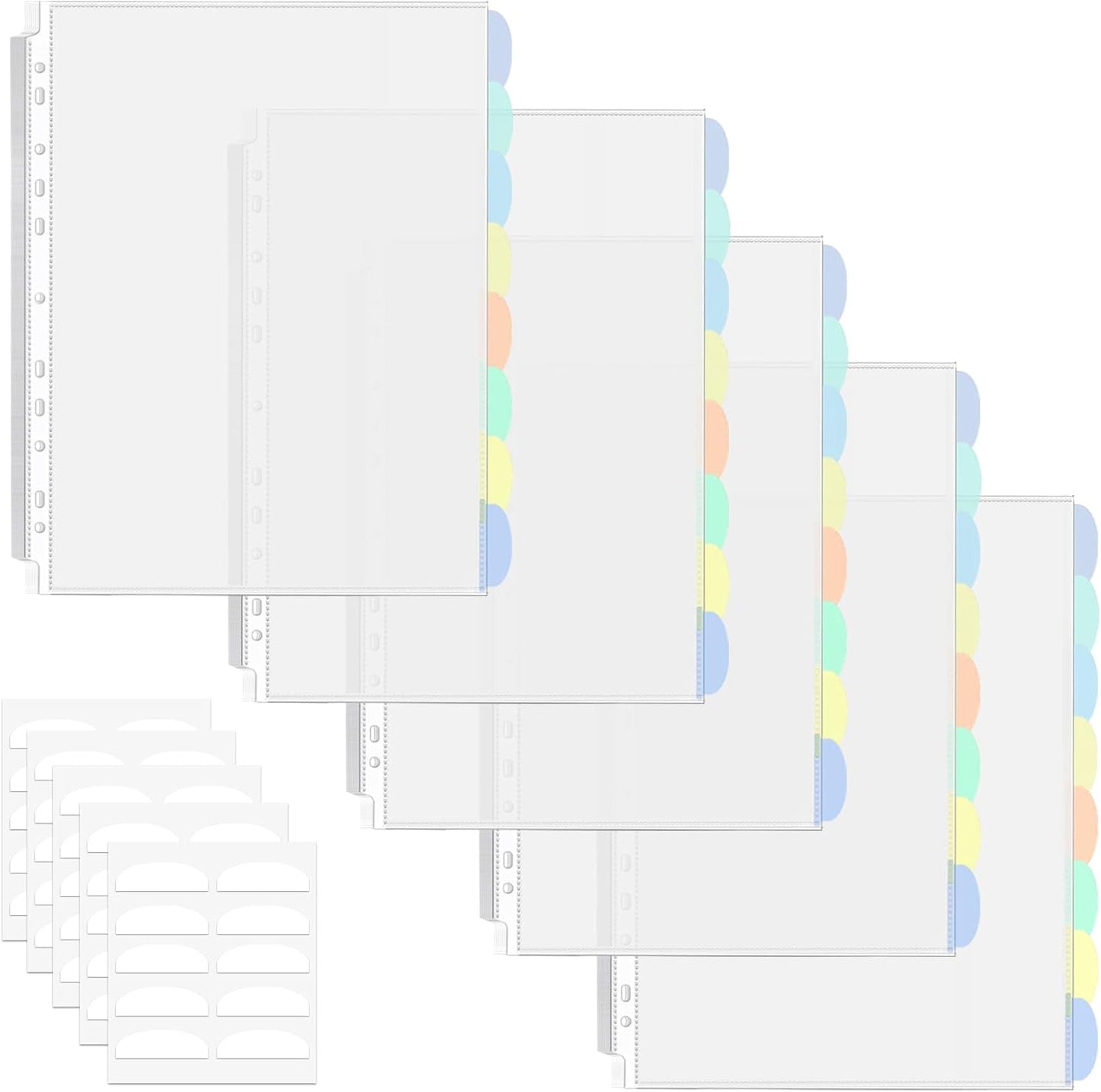 5 Set of 40 Pack Sheet Protectors 8.5 x 11 Inch, Letter Size Sleeves Binder Index, Dividers Pocket for 2/3/4 Ring Binder Dividers with 8 Tabs, Clear Page Protectors Organizer for School Home Office
