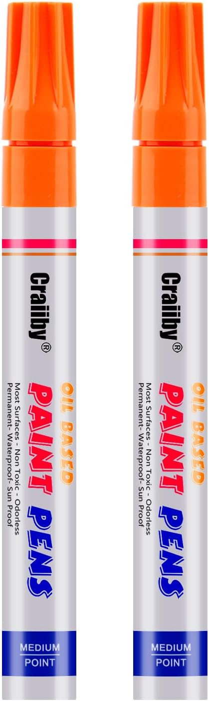 Orange Paint Markers, 2 Pack Oil-Based Waterproof Quick Dry Permanent Paint Pen Set for Rocks Painting, Wood, Fabric, Plastic, Canvas, Glass, Mugs, Metal, Tire, Stone, DIY Craft