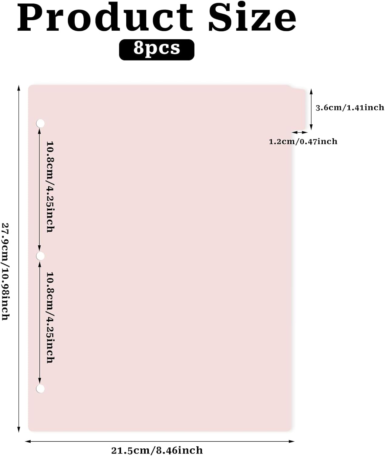 3 Ring Pink Binder Dividers with 8-Tabs, A4 Pink Binder Dividers, Sturdy Plastic Dividers, Aesthetic Dividers for Binder, Suitable for Notebooks and Binders, Tabs for Binder, 3 Hole Punch (Pink,A4)