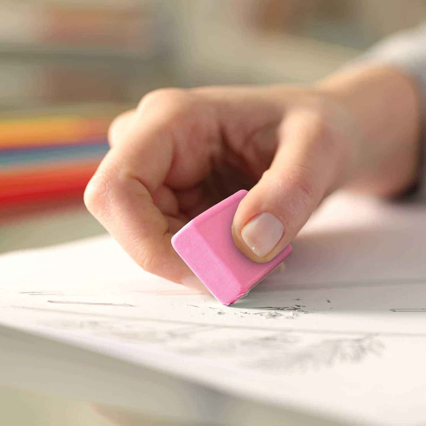 Pink Erasers – Square Eraser, Erasers for Kids, Rubber Eraser, 60 Count, Erasers Bulk for School Supplies, Art, and Office Use