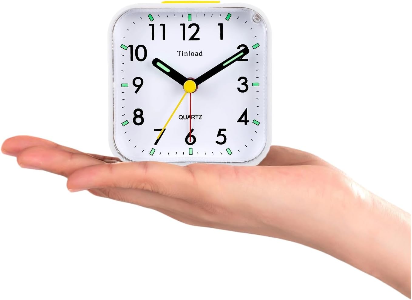 Small Battery Operated Analog Travel Alarm Clock Silent Non Ticking, Gentle Wake, Ascending Beep Sounds, Snooze,Lighted on Demand, Easy Set(White)