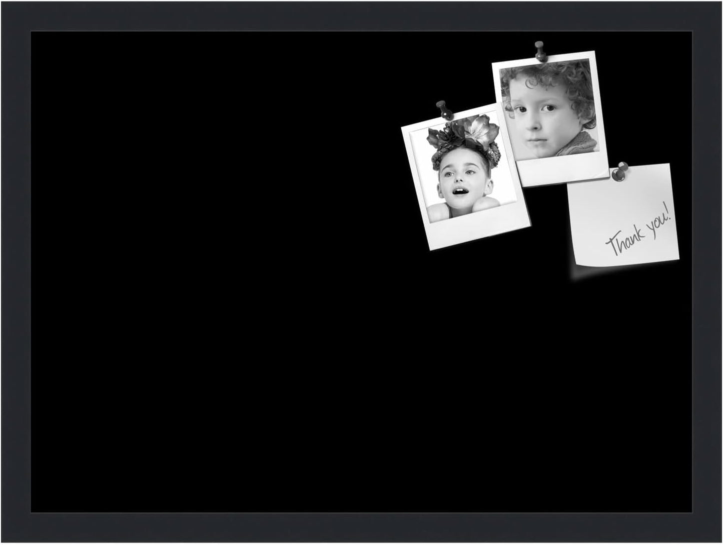 PinPix 22x16 Inch Cork Bulletin Board. This Decorative Framed Pin Board Comes with Solid Black Design and a Satin Black Frame. Ideal for Home Office Decor or Message Board (PinPix-622)