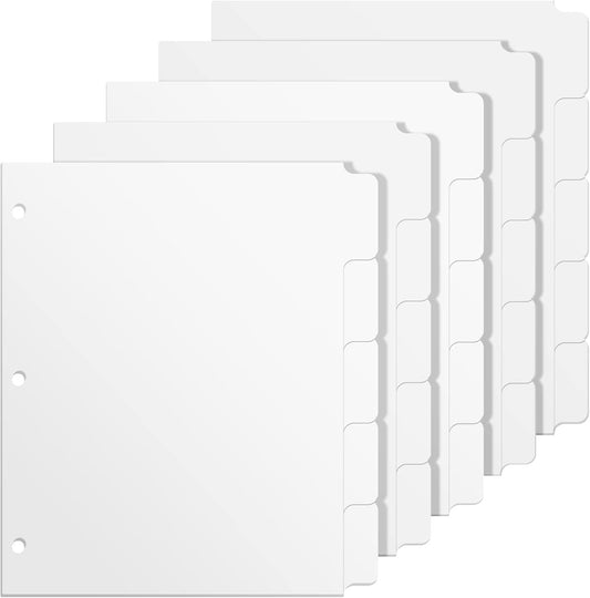 3 Ring Binder Dividers with 5 Tabs, Write & Erase Plastic Binder Dividers Durable 3 Hole Punch Dividers Letter-Size 1/5 Cut Big Tabs Dividers, 5 Set, 25 Dividers Total