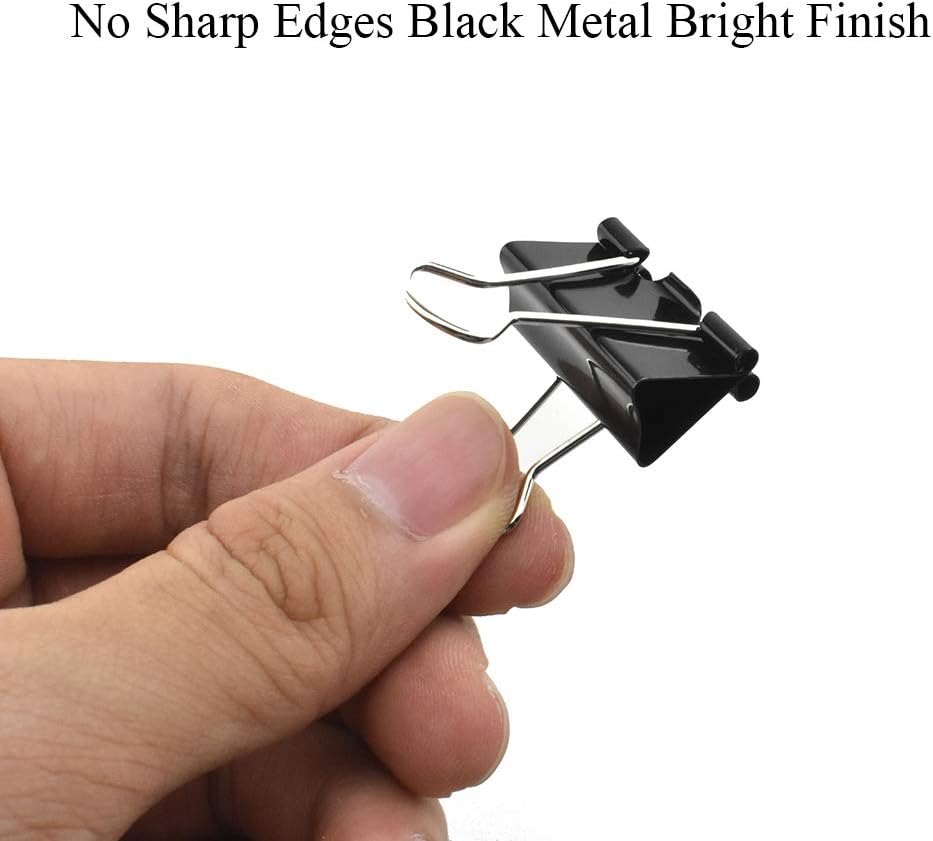 HAHIYO Binder Clips Paper Clamps Spring Steel Sturdy Small 0.98 inches Width 0.37 Inch Capacity No Sharp Edges Heavy Duty Tight Grip Reusable Black Metal Bright Finish for Home Office School 28 Pack