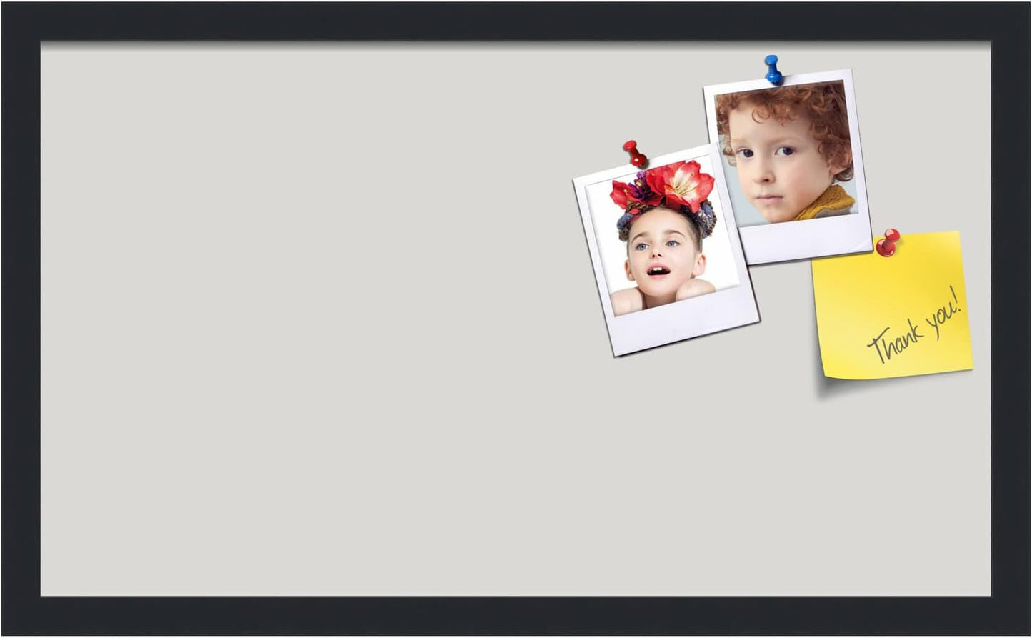 PinPix 24x14 Inch Cork Bulletin Board. This Decorative Framed Pin Board Comes with Light Stone Design and a Satin Black Frame. Ideal for Home Office Decor or Message Board (PinPix-1809)