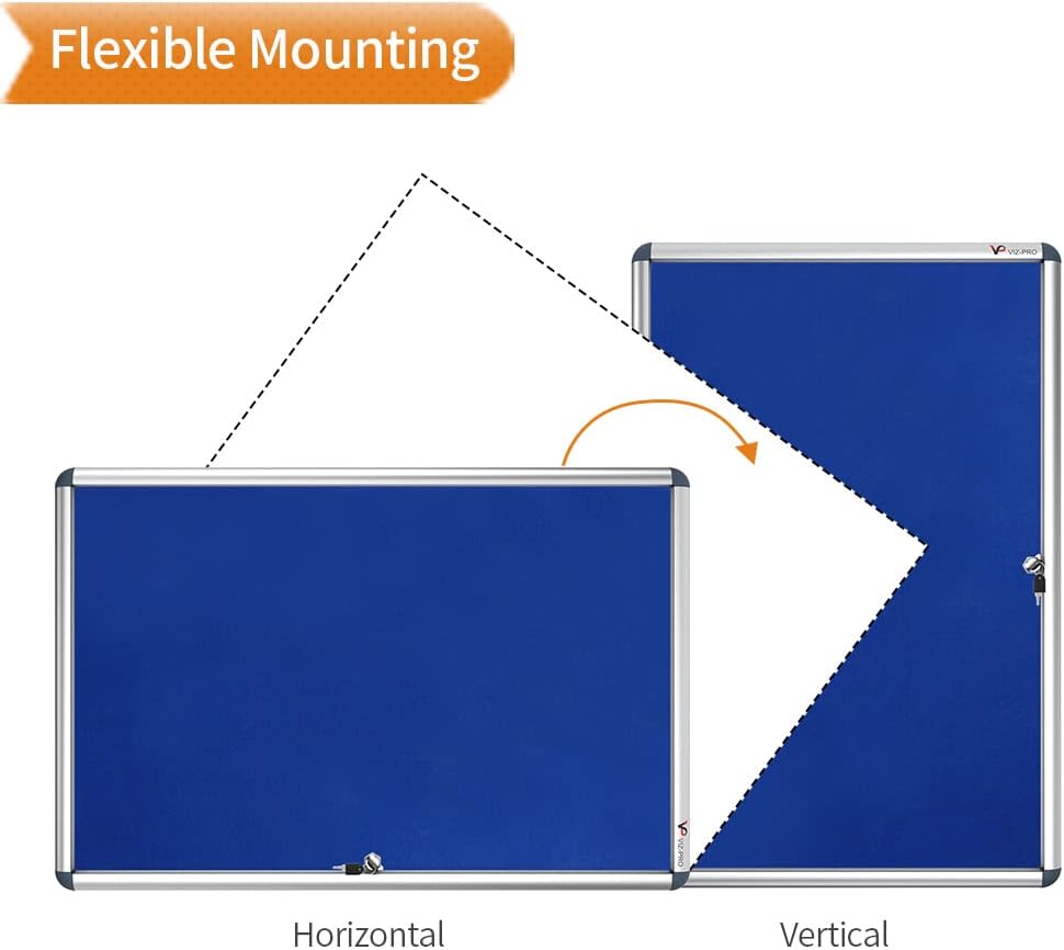 VIZ-PRO Tamperproof Lockable Noticeboard Class 1 Aluminium Framed 36x24 Inches
