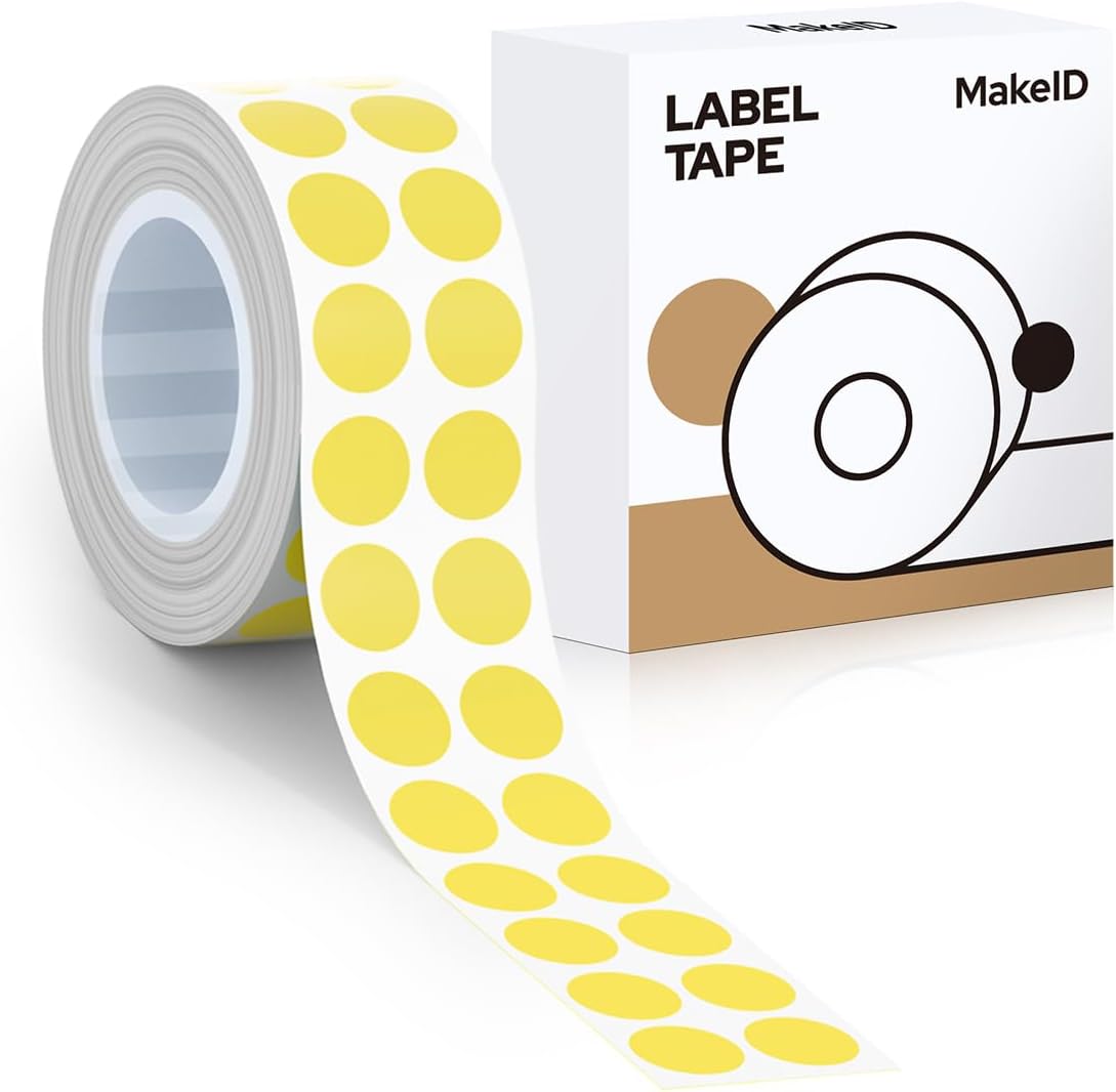 MakeID E1 Q1 Label Maker Tape Refills, 16mm x 4m (0.63" x 13') Continuous Sticker Thermal Laminated Waterproof Self-Adhesive Multipurpose Labeling Tape Replacement