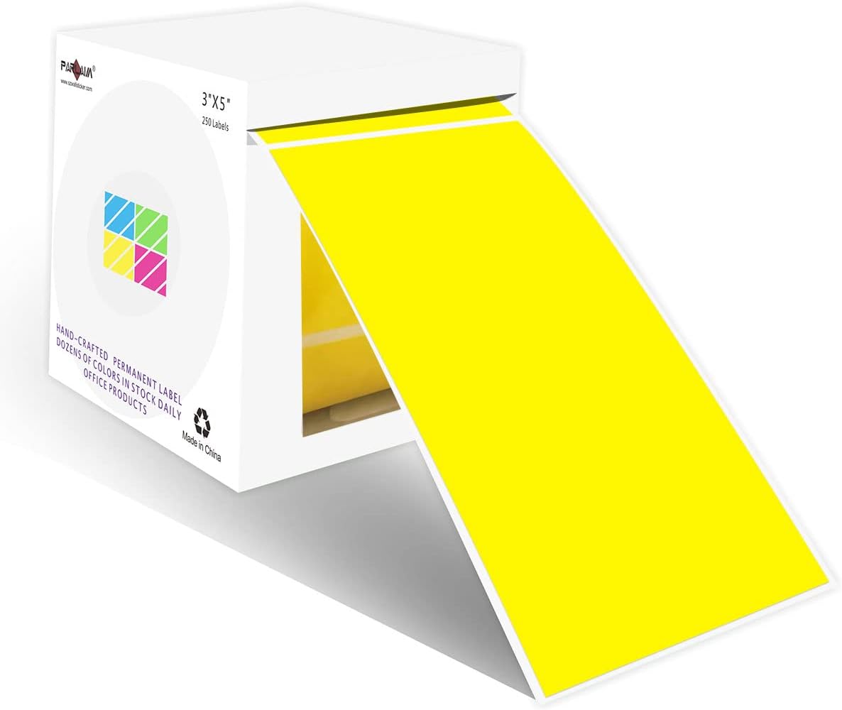 PARLAIM 3 X 5 Inch Rectangle Adhesive Color Coding Stickers,Square Yellow Inventory Stickers -250 Per Dispenser Box