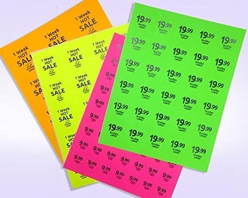 Pack of 50 Sheets, 8-1/2 x 11" Fluorescent Labels for Laser & Inkjet Printer (Pink Fluorescent, 1" Round - 63 per Page, 3150 Labels)