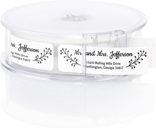Modern Black and White Rolled Address Labels / 500 Personalized Return Address Labels/Designer Address Stickers in Elegant Plastic Dispenser