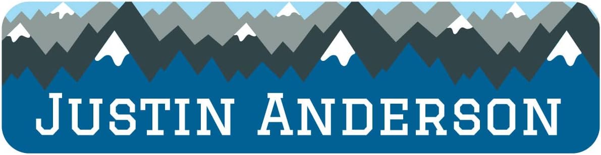 Name Bubbles - Custom Small Rectangle Name Labels for Kids (64 Labels) - Personalized Waterproof Name Stickers for Daycare, Lunch Boxes, Water Bottles, Shoes, School Supplies, & Camp (Mouintain Top)