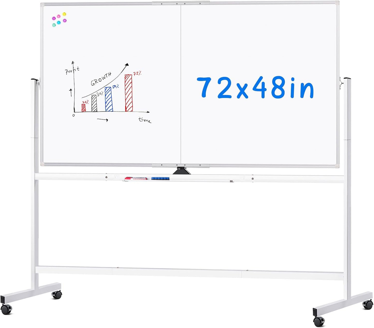 maxtek Rolling Whiteboard, 72x48 Large Double-Sided White Board Dry Erase on Wheels, Giant Magnetic White Board Standing for Office, School, Home Office, Homeschool(72 x 48)