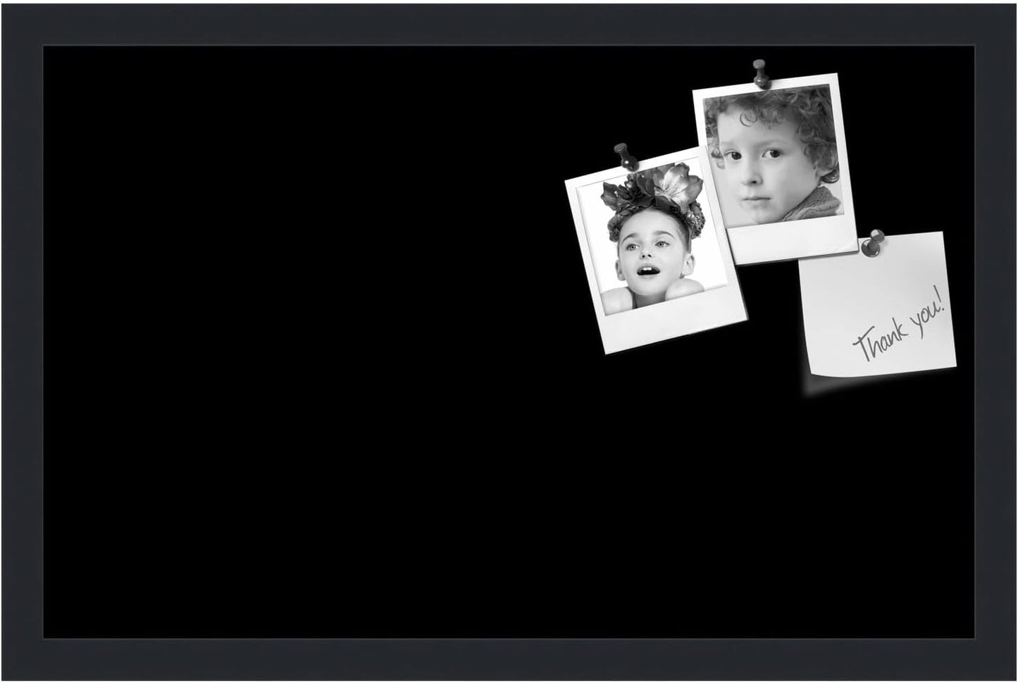 PinPix 22x14 Inch Cork Bulletin Board. This Decorative Framed Pin Board Comes with Solid Black Design and a Satin Black Frame. Ideal for Home Office Decor or Message Board (PinPix-622)