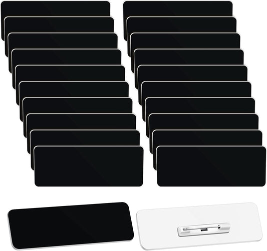 Breling 100 Pieces Name Tags with Pins 1 x 3 Inches Blank Name Tags Reusable ID Badge Holders with Clip for Office Workers Students Employee Custom(Black)