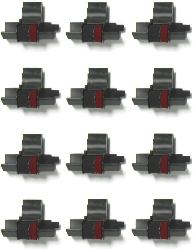 (12 Pack) Calculator Ink Roller Fits Sharp EL-1801V EL-1750V EL-1611V Casio HR-170RC HR-200RC HR-300RC Canon P23-DHV-3 and More Black/Red IR-40T CP-13 EA-772R Compatible/Replacement by COMPUMATIC