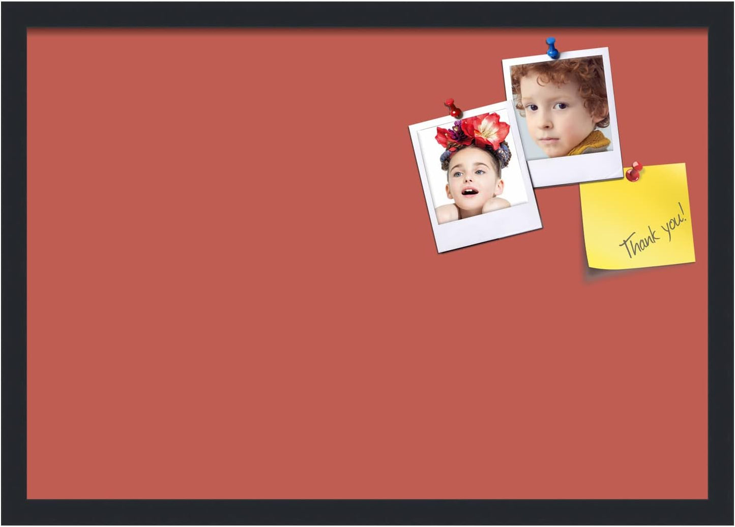 PinPix 26x18 Inch Cork Bulletin Board. This Decorative Framed Pin Board Comes with Crimson Pastel Design and a Satin Black Frame. Ideal for Home Office Decor or Message Board (PinPix-1807)