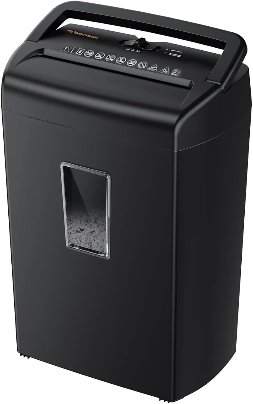 Bonsaii 10-Sheet Cross-Cut Shredder, Heavy-Duty Paper Shredder for Home Office, Handles Credit Cards, Staples, and Paper Clips, 5.5-Gallon Bin with Clear Viewing Window