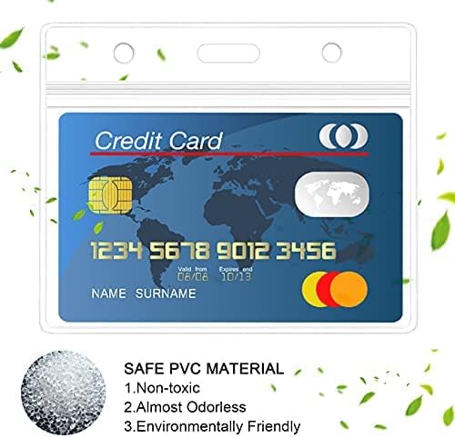 Will Well ID Badge Holders with Holes for Lanyards and Keyrings - Horizontal Clear Plastic 3.7" x 2.5" Inner Size Sleeves Fit Up to 3 Cards, 0.8mm Thick Waterproof Resealable Zip Type - 6-Pack