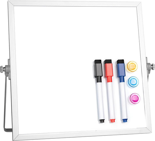 Small Desktop White Board with Stand, 10" x 10" Double-Sided Silver Aluminium Frame Whiteboard for Kids, Mini Dry Erase Board for Home, Office, School