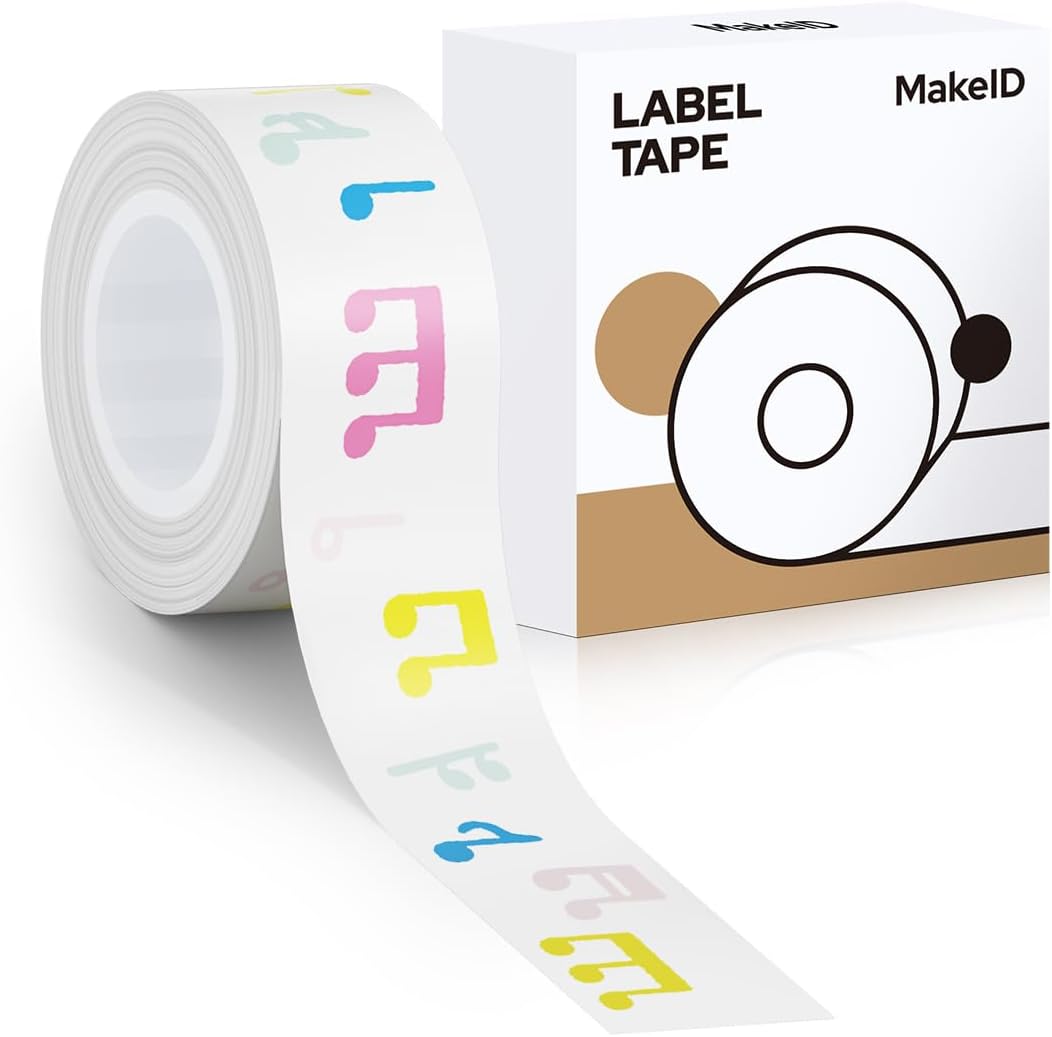 MakeID E1 Q1 Label Maker Tape Refills, 16mm x 4m (0.63" x 13') Continuous Sticker Thermal Laminated Waterproof Self-Adhesive Multipurpose Labeling Tape Replacement