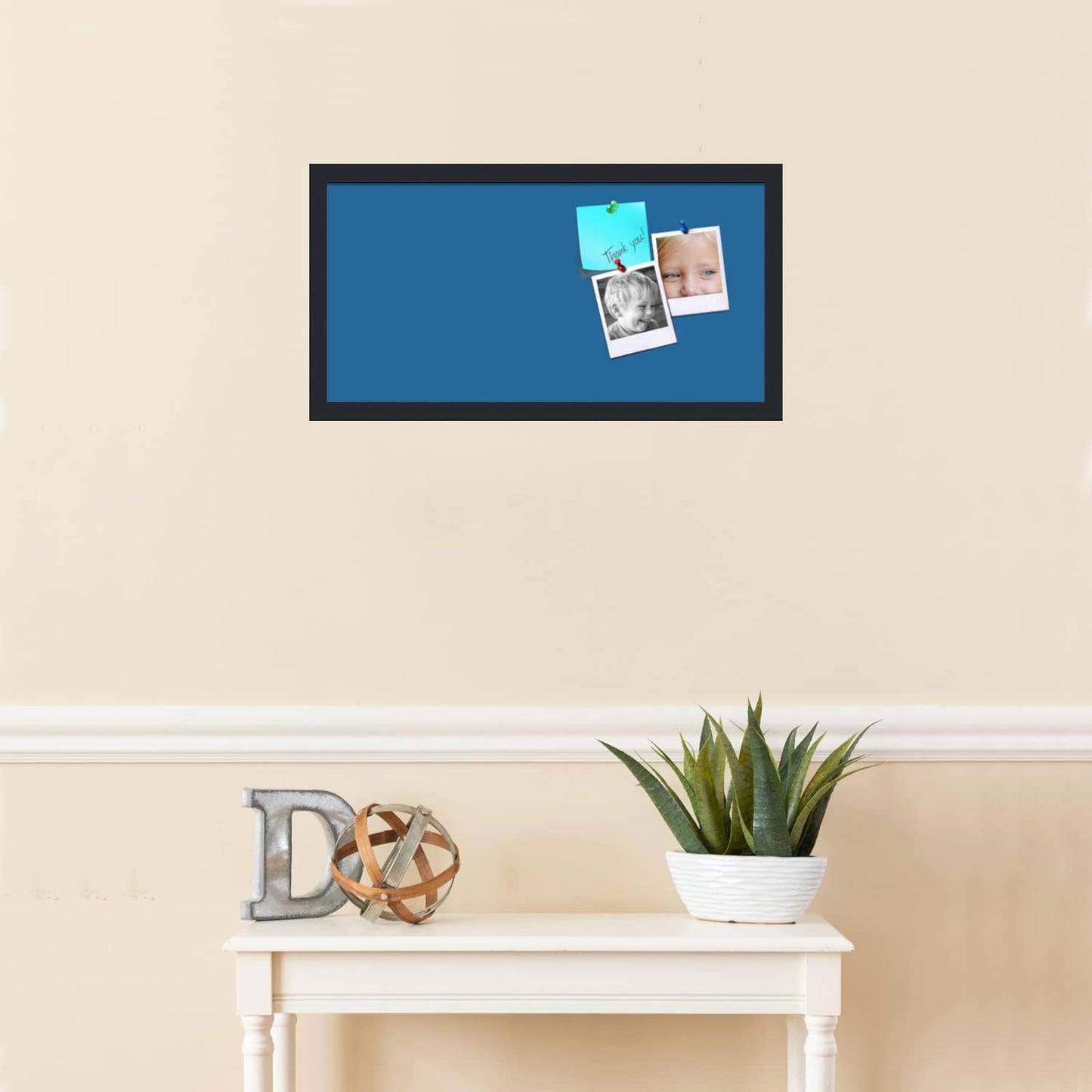 PinPix 24x12 Inch Cork Bulletin Board. This Decorative Framed Pin Board Comes with Navy Pastel Design and a Satin Black Frame. Ideal for Home Office Decor or Message Board (PinPix-1811)