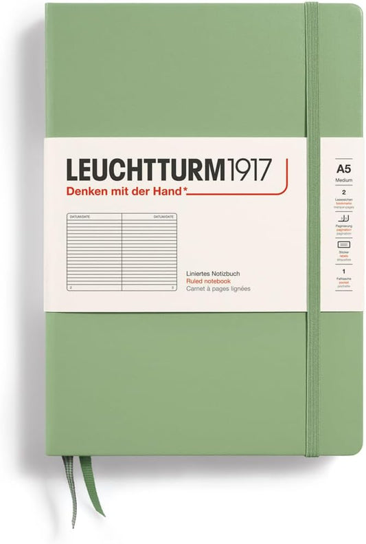 LEUCHTTURM1917 - Notebook Hardcover Medium A5-251 Numbered Pages for Writing and Journaling (Sage, Ruled)