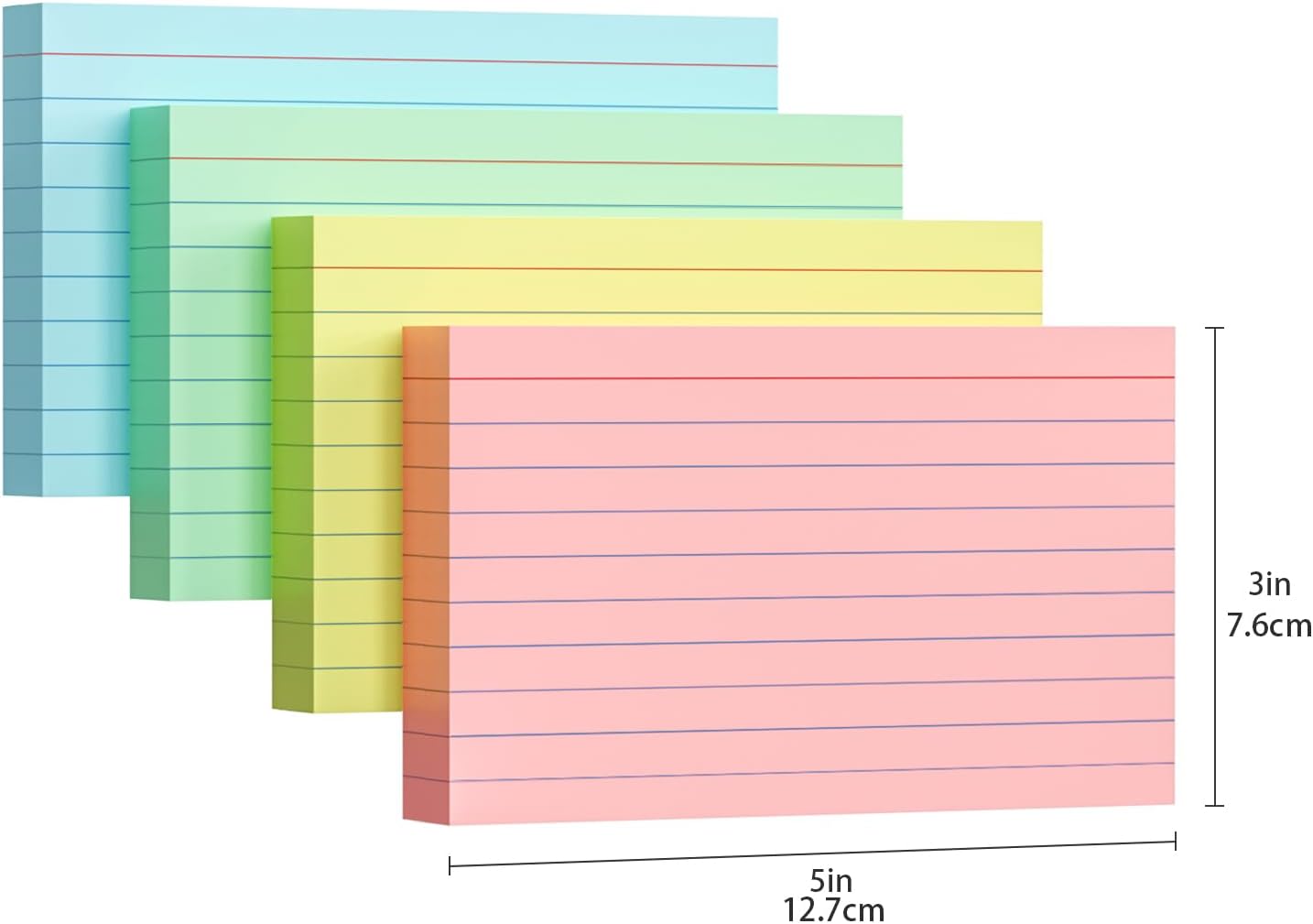 Colored Index Cards 3x5, 200 Pack, Ruled Index Cards, Flash Cards for Studying, Heavy Note Cards for Office, Home and School，Four Colors, Each Color Individually Wrapped, 50 Pack Per Package