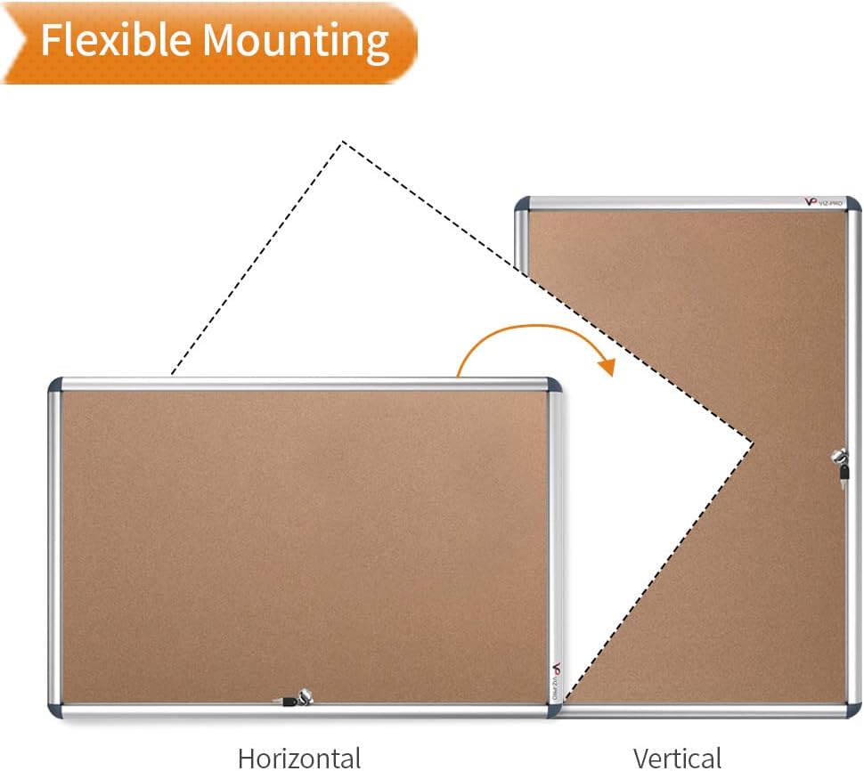 VIZ-PRO Tamperproof Lockable Cork Noticeboard Class 1 Aluminium Framed 36x24 Inches, Pack of 2