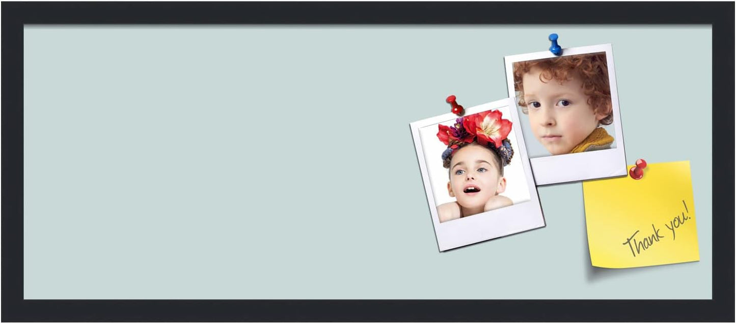 PinPix 30x12 Inch Cork Bulletin Board. This Decorative Framed Pin Board Comes with Soft Blue Design and a Satin Black Frame. Ideal for Home Office Decor or Message Board (PinPix-1814)