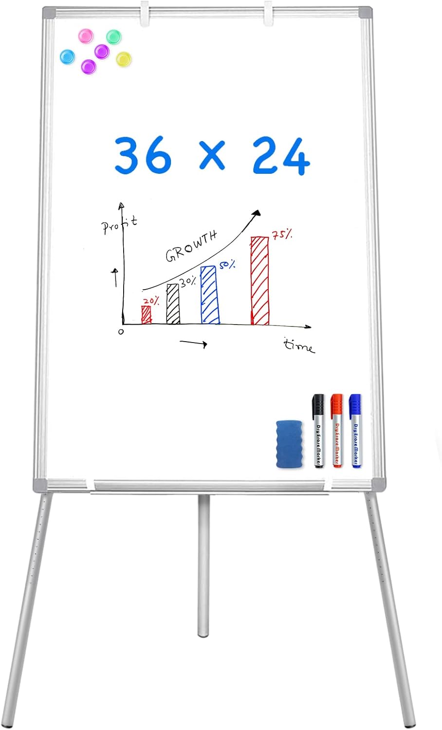 Easel Whiteboard - Magnetic Portable Dry Erase 36 x 24 Tripod Height Adjustable, 3' x 2' Flipchart Easel Stand White Board for Office or Teaching at Home & Classroom (36x24 White)